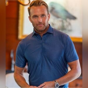 Collars & Co Dress Collar Polo In Sawyer Navy White Stripe Size  XL Nwot